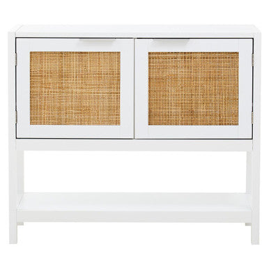 White Wood and Rattan Two Drawer Side Cabinet | Sherman