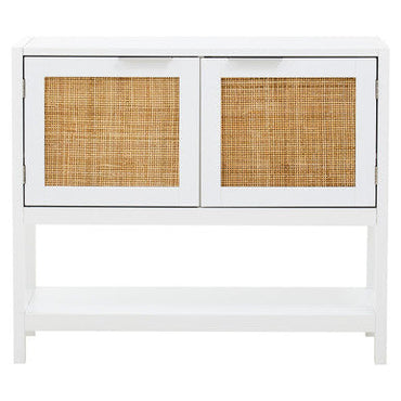 White Wood and Rattan Two Drawer Side Cabinet | Sherman
