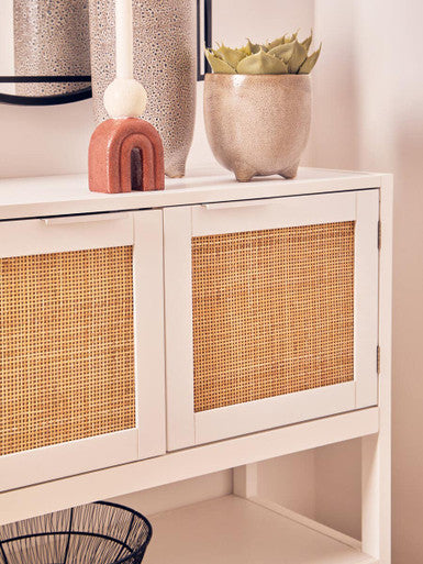 White Wood and Rattan Two Drawer Side Cabinet | Sherman
