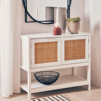 White Wood and Rattan Two Drawer Side Cabinet | Sherman