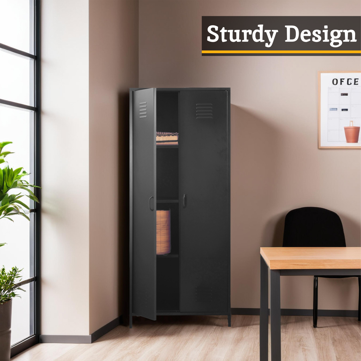 Academy Black Metal Two Door Locker Style Wardrobe