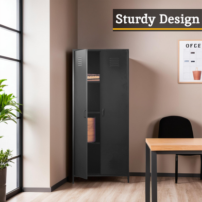 Academy Black Metal Two Door Locker Style Wardrobe