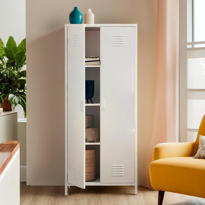 Academy White Metal Two Door Locker Style Wardrobe