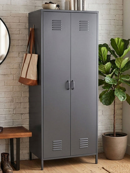Academy Grey Metal Two Door Locker Style Wardrobe