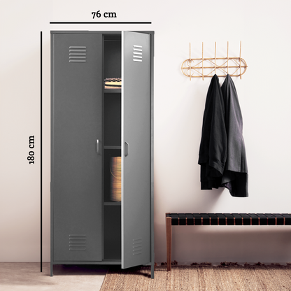 Academy Grey Metal Two Door Locker Style Wardrobe