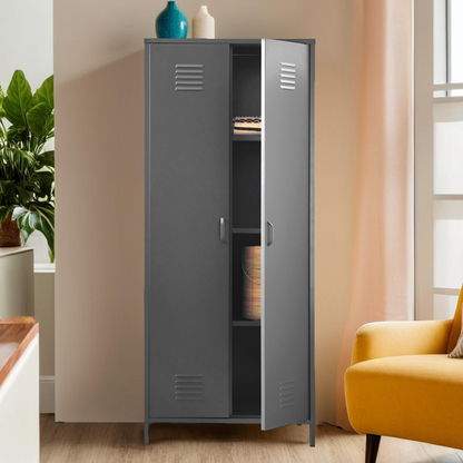 Academy Grey Metal Two Door Locker Style Wardrobe