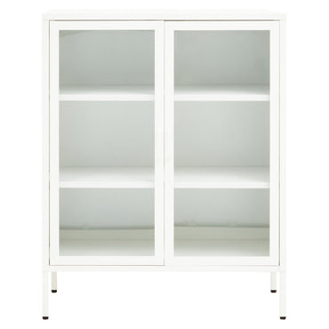 Acier White Metal and Glass Two Door Cabinet