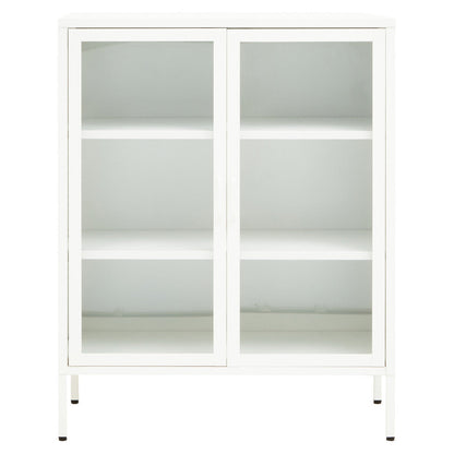 Acier White Metal and Glass Two Door Cabinet