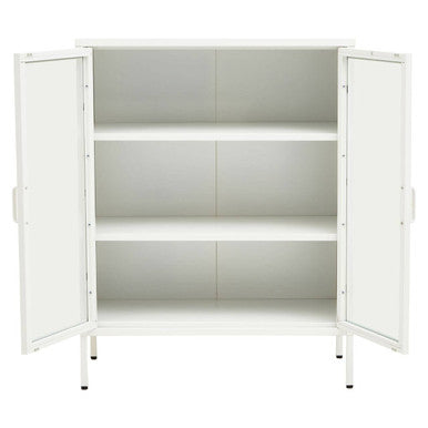 Acier White Metal and Glass Two Door Cabinet