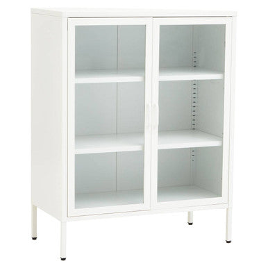 Acier White Metal and Glass Two Door Cabinet