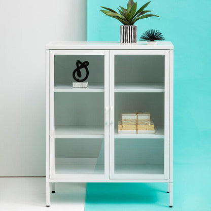 Acier White Metal and Glass Two Door Cabinet