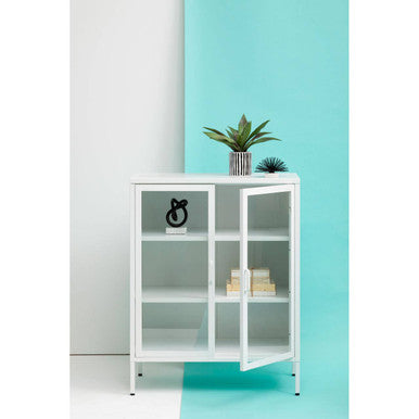 Acier White Metal and Glass Two Door Cabinet