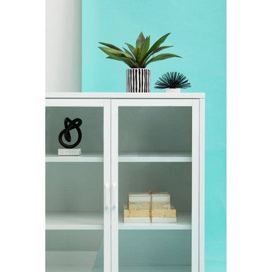 Acier White Metal and Glass Two Door Cabinet