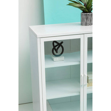 Acier White Metal and Glass Two Door Cabinet