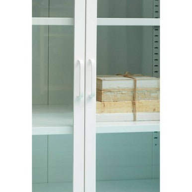 Acier White Metal and Glass Two Door Cabinet