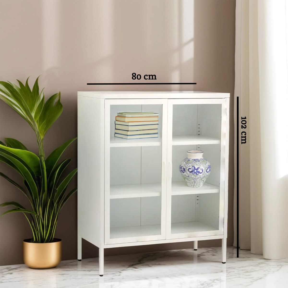 Acier White Metal and Glass Two Door Cabinet
