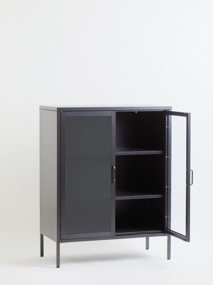 Acier Grey Metal and Glass Two Door Cabinet