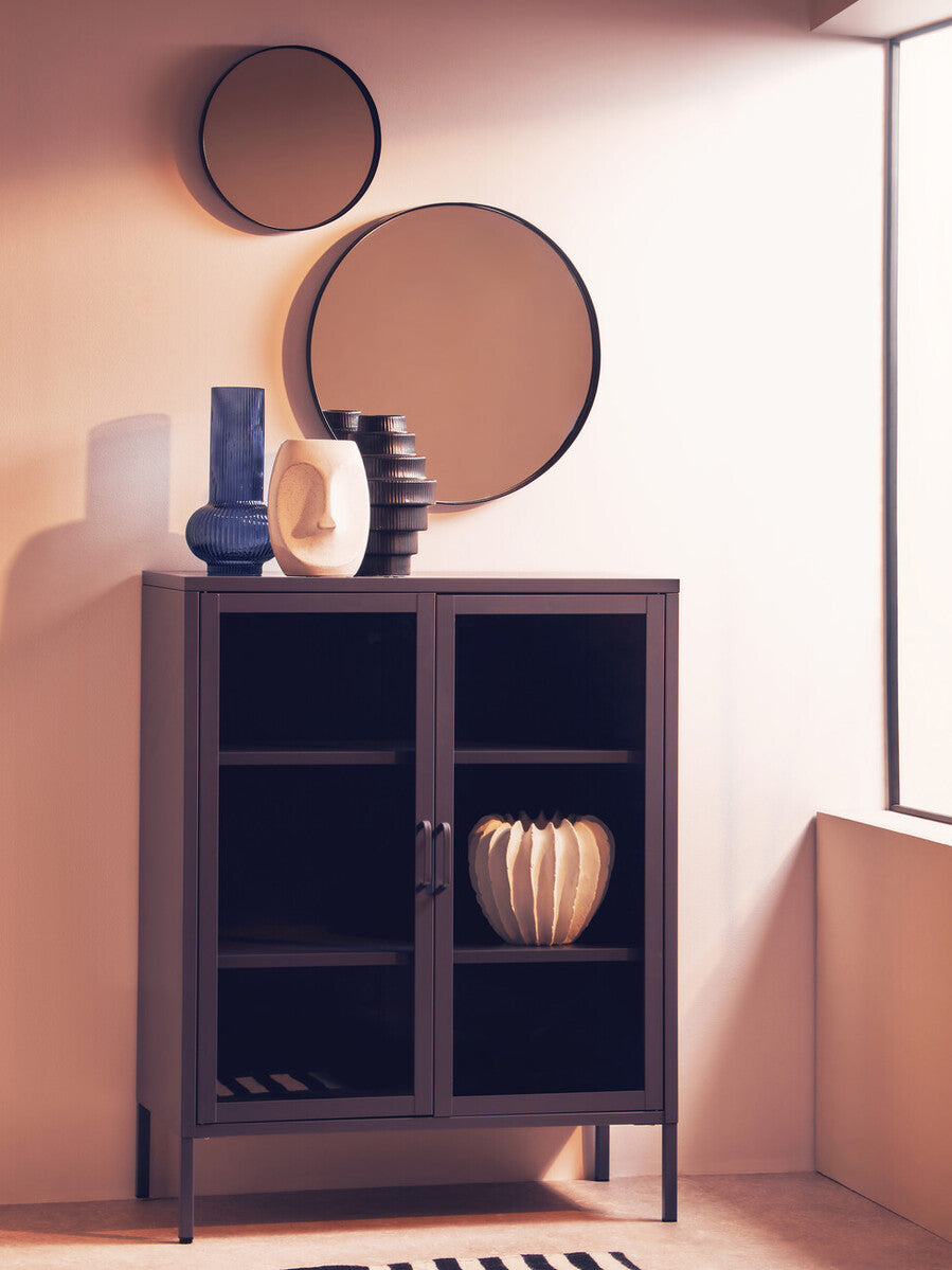 Acier Grey Metal and Glass Two Door Cabinet