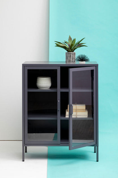 Acier Grey Metal and Glass Two Door Cabinet