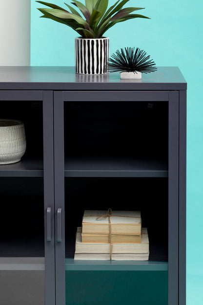 Acier Grey Metal and Glass Two Door Cabinet