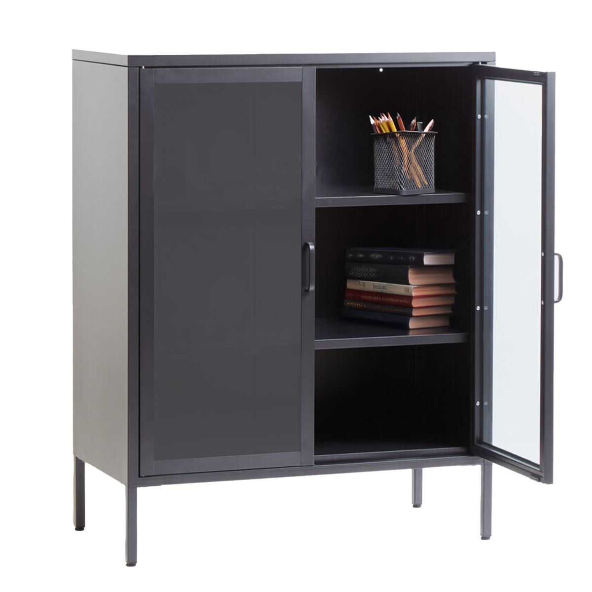 Acier Grey Metal and Glass Two Door Cabinet