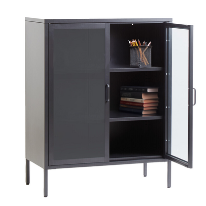 Acier Grey Metal and Glass Two Door Cabinet