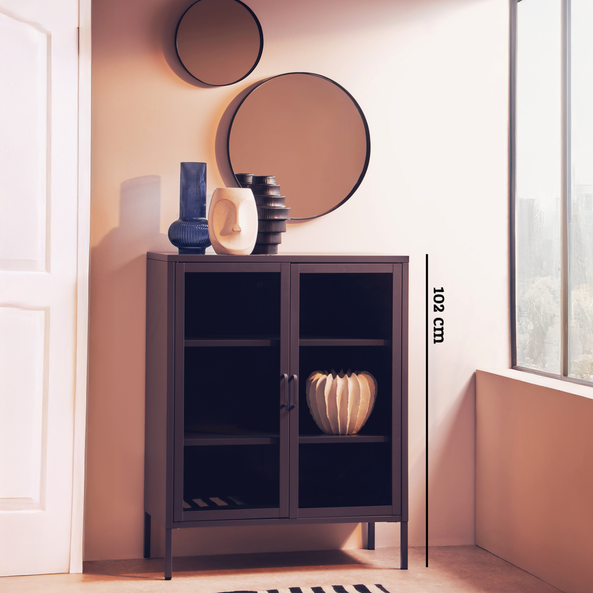 Acier Grey Metal and Glass Two Door Cabinet