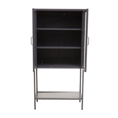 Acier Grey Metal and Glass Two Door Tall Cabinet
