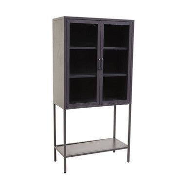 Acier Grey Metal and Glass Two Door Tall Cabinet