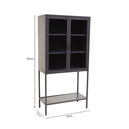 Acier Grey Metal and Glass Two Door Tall Cabinet