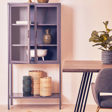 Acier Grey Metal and Glass Two Door Tall Cabinet