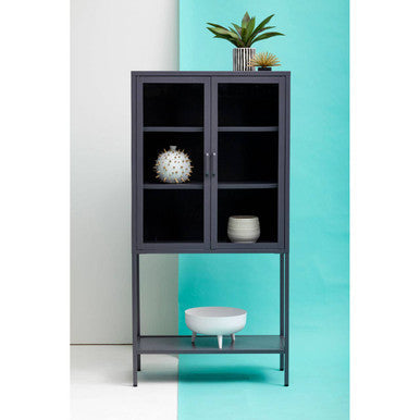 Acier Grey Metal and Glass Two Door Tall Cabinet