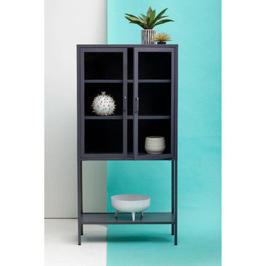 Acier Grey Metal and Glass Two Door Tall Cabinet