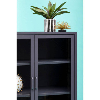 Acier Grey Metal and Glass Two Door Tall Cabinet