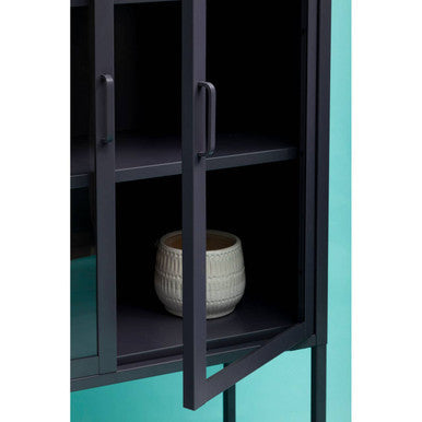 Acier Grey Metal and Glass Two Door Tall Cabinet