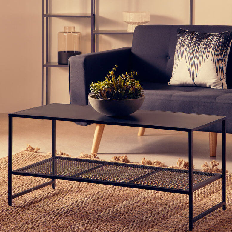 Acero Black Metal Coffee Table with Mesh Shelf