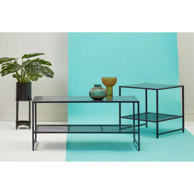 Acero Black Metal Coffee Table with Mesh Shelf