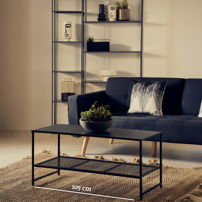 Acero Black Metal Coffee Table with Mesh Shelf