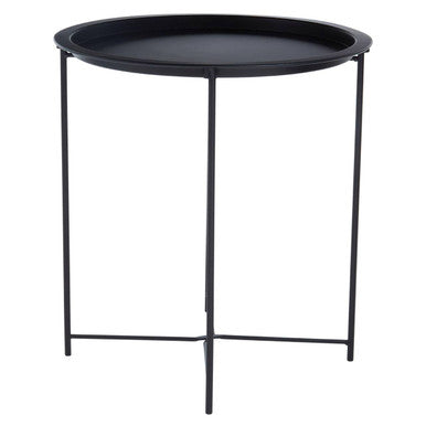 Acero Black Metal Round Side Table with Cross Base