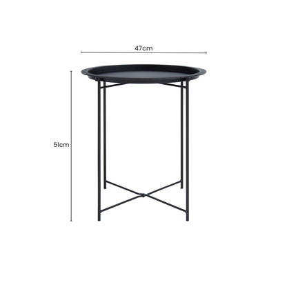 Acero Black Metal Round Side Table with Cross Base