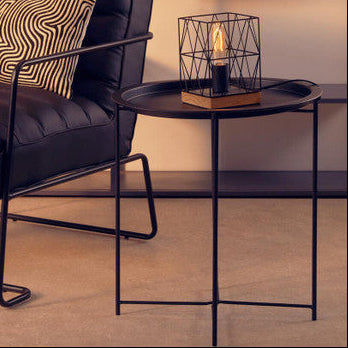 Acero Black Metal Round Side Table with Cross Base