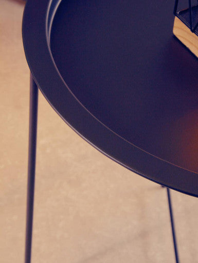 Acero Black Metal Round Side Table with Cross Base