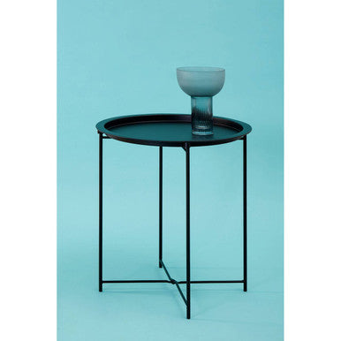 Acero Black Metal Round Side Table with Cross Base