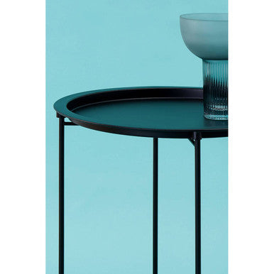 Acero Black Metal Round Side Table with Cross Base