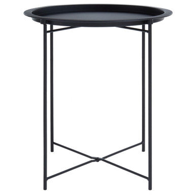 Acero Black Metal Round Side Table with Cross Base