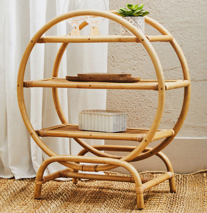 Three Tier Natural Rattan Round Shelf Unit | Mataram