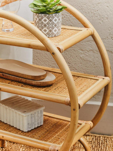 Three Tier Natural Rattan Round Shelf Unit | Mataram