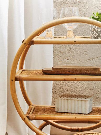 Three Tier Natural Rattan Round Shelf Unit | Mataram