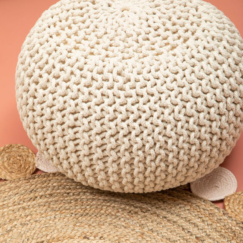 Kids Knit Cream Cotton Pouffe