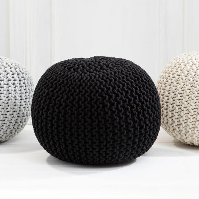 Kids Knit Black Cotton Pouffe